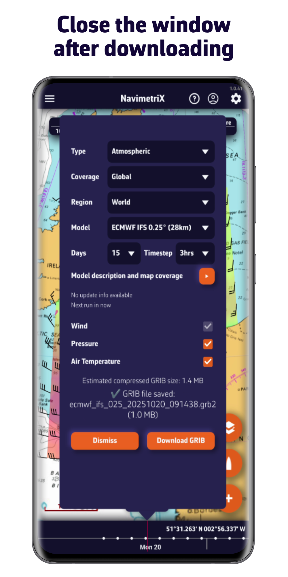 Close the window after downloading
