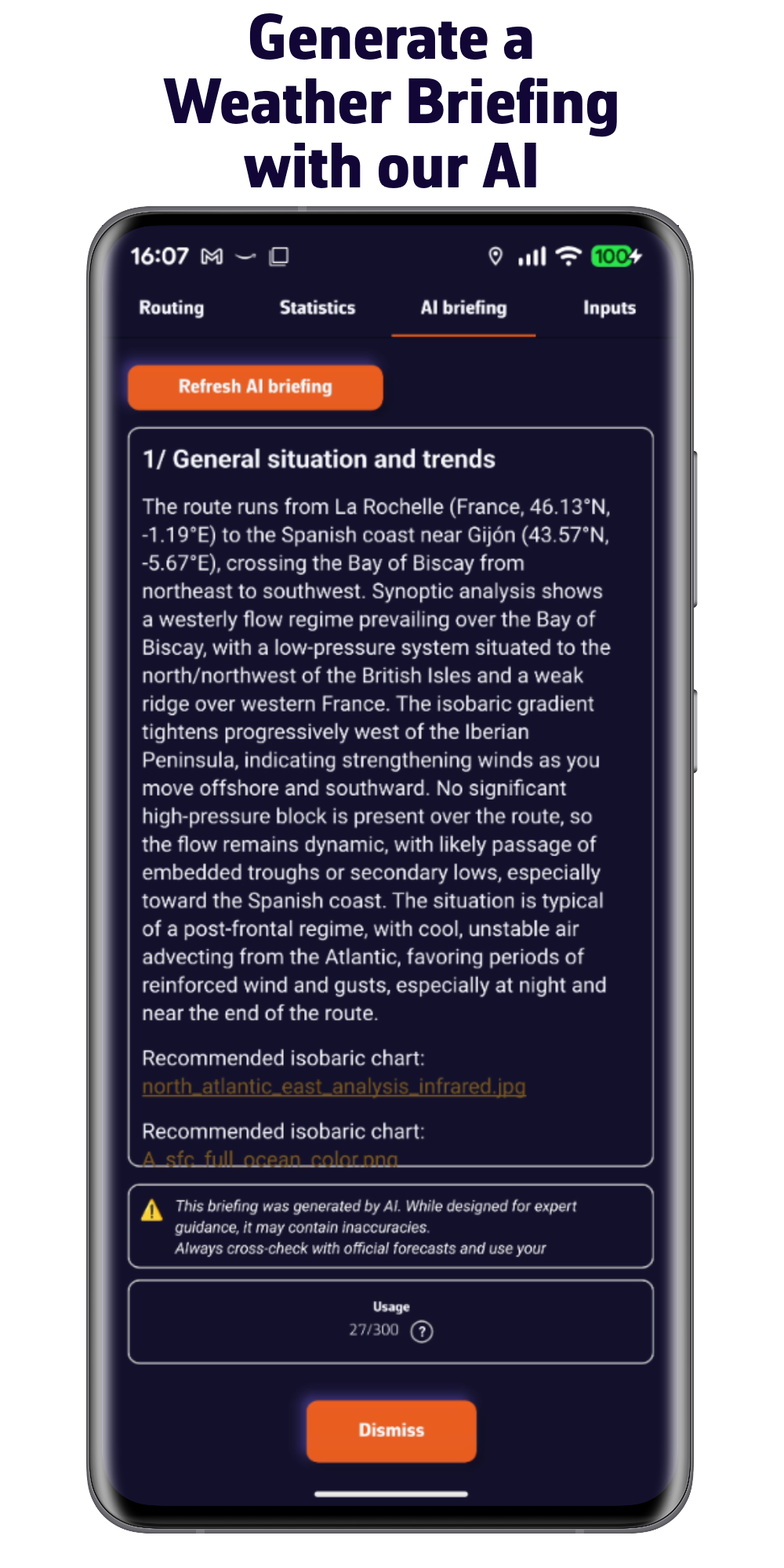 Generate a Weather Briefing by our AI