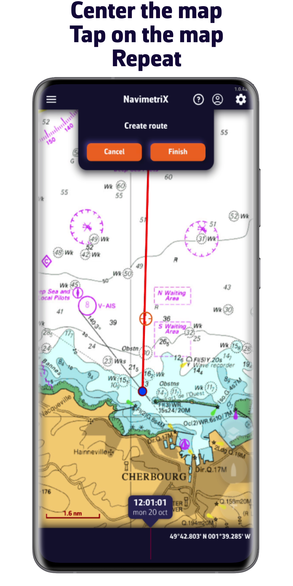 Center the map. Press the map. Repeat