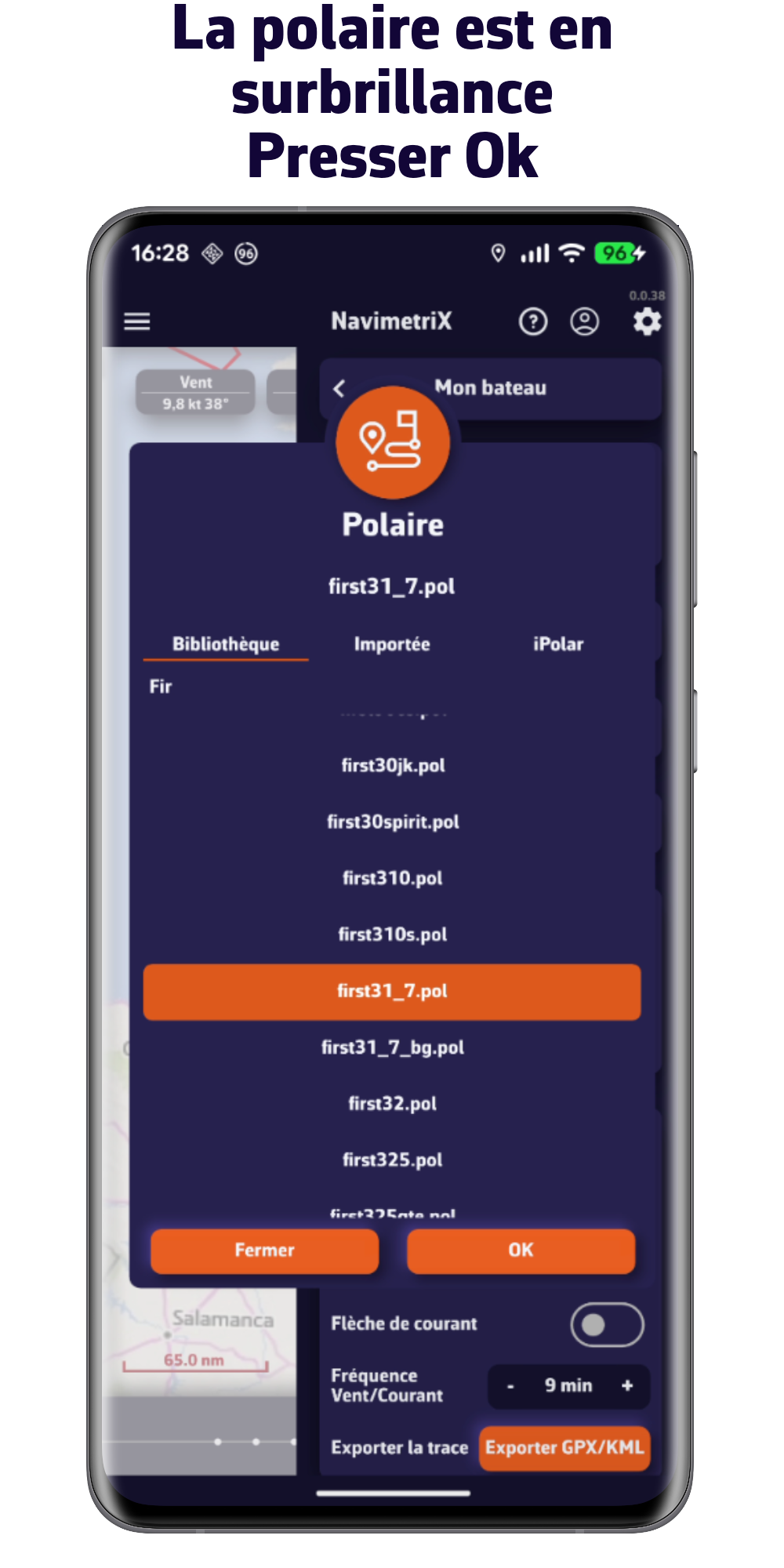 La polaire est en surbrillance. Presser Ok