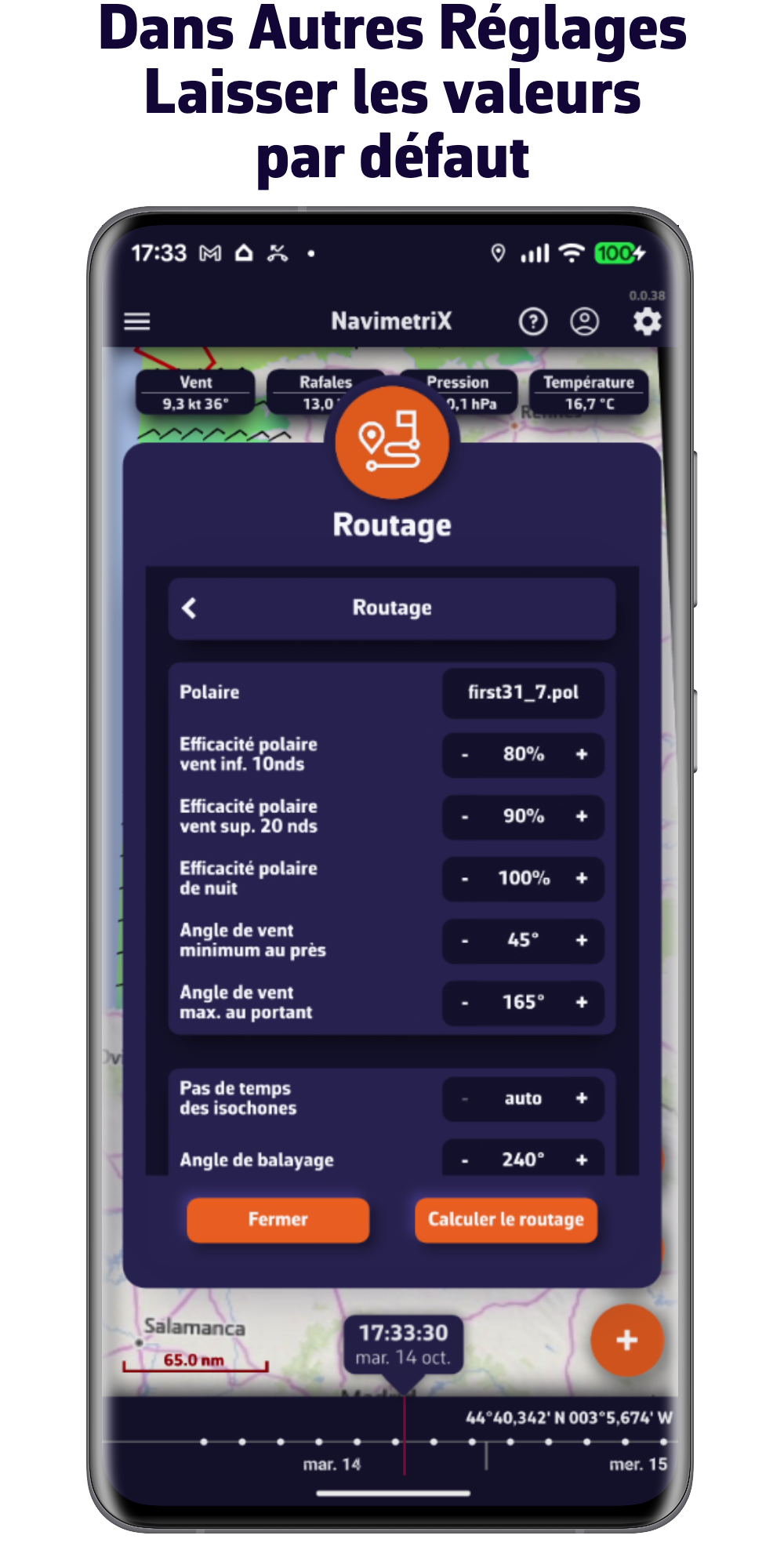 Dans Autres Réglages, laisser les valeurs par défaut