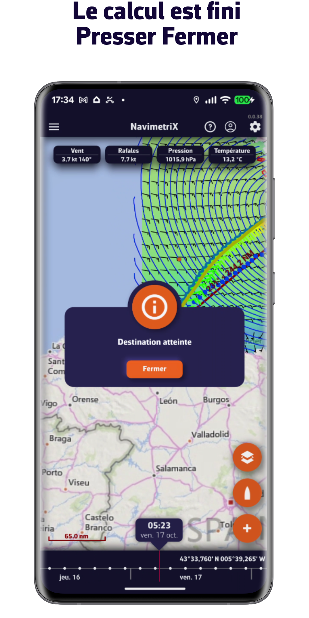 Le calcul est fini. Presser Fermer